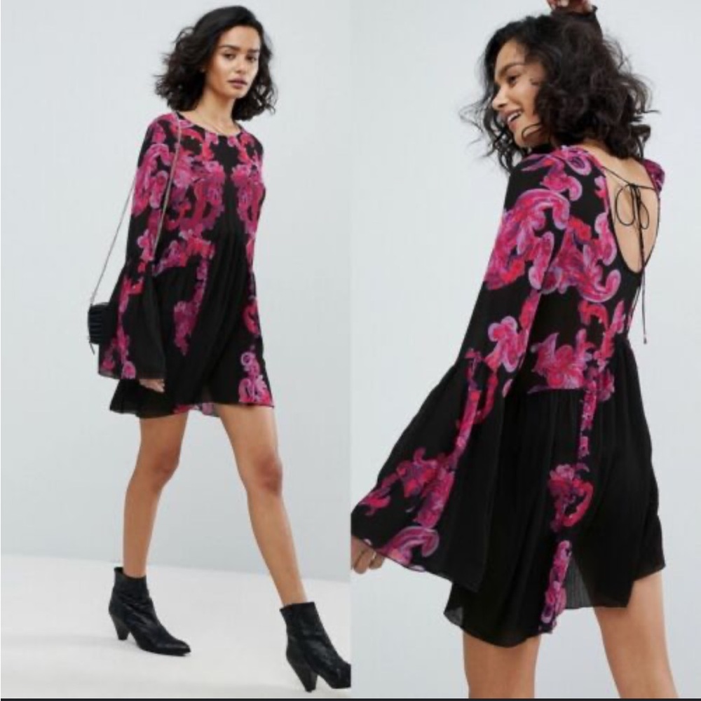 Free People Black Pink Sheer Tunic Dress